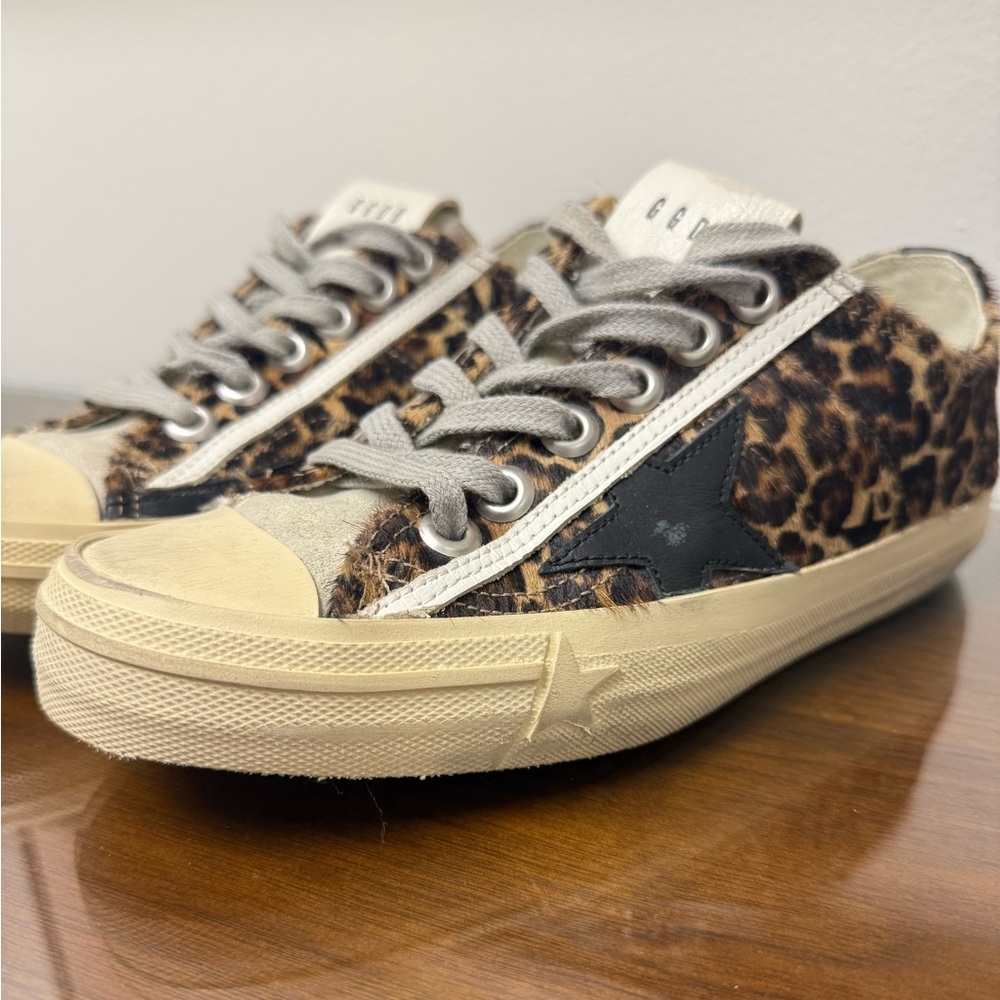 Golden Goose Leopard Print Low-Top Sneakers with Black Star